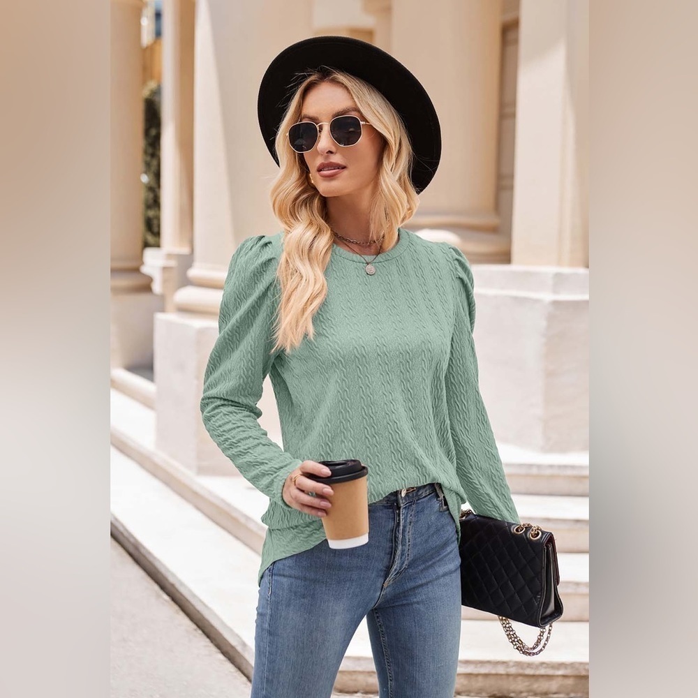 Making it Look Easy Round Neck Puff Sleeve Blouse